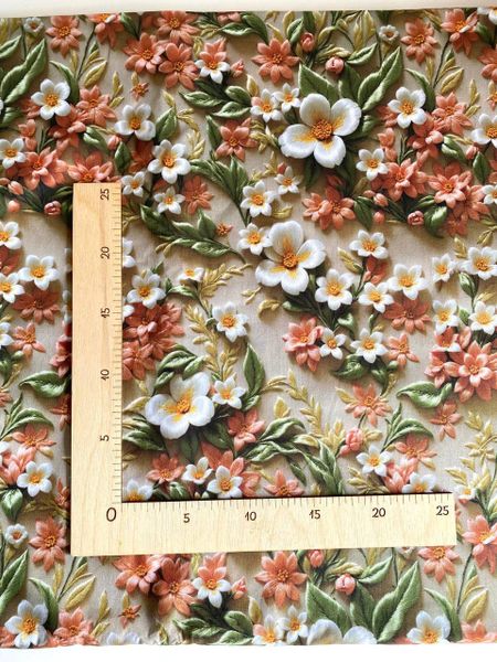 БЕЛО-РОЗОВЫЕ ЦВЕТЫ 3D, 100% хлопок, Handmade Fabrics 4