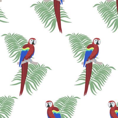 Попугай ара и пальмовые листья