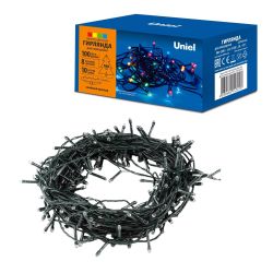 ULD-S1000-100-DGA MULTI IP20 Гирлянда светодиодная. 10м. 100 светодиодов. Разноцветный свет. Провод зеленый. ТМ Uniel