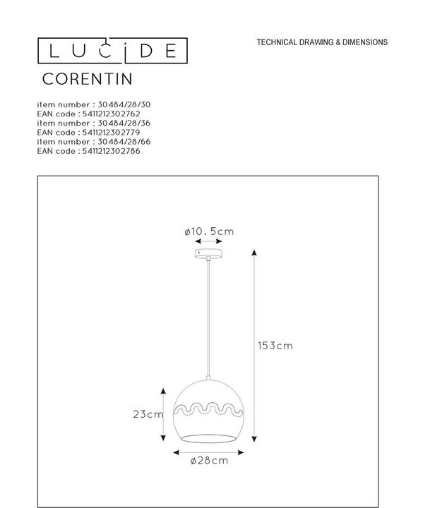 Подвесной светильник Lucide Corentin 30484/28/36