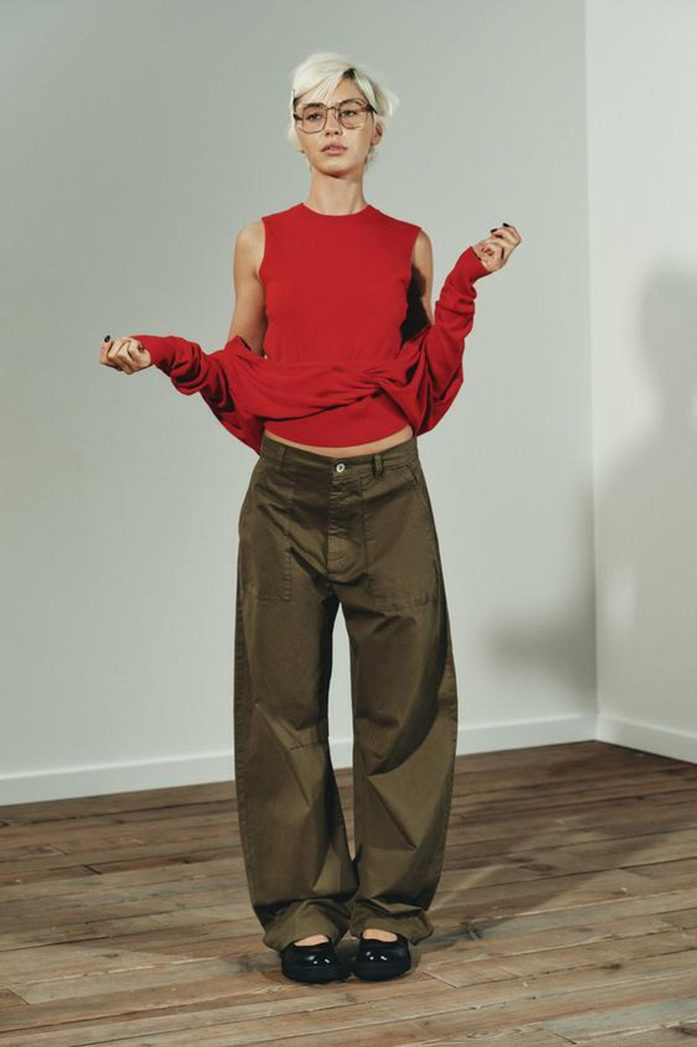 ZARA БРЮКИ BALLOON КАРГО, ХАКИ