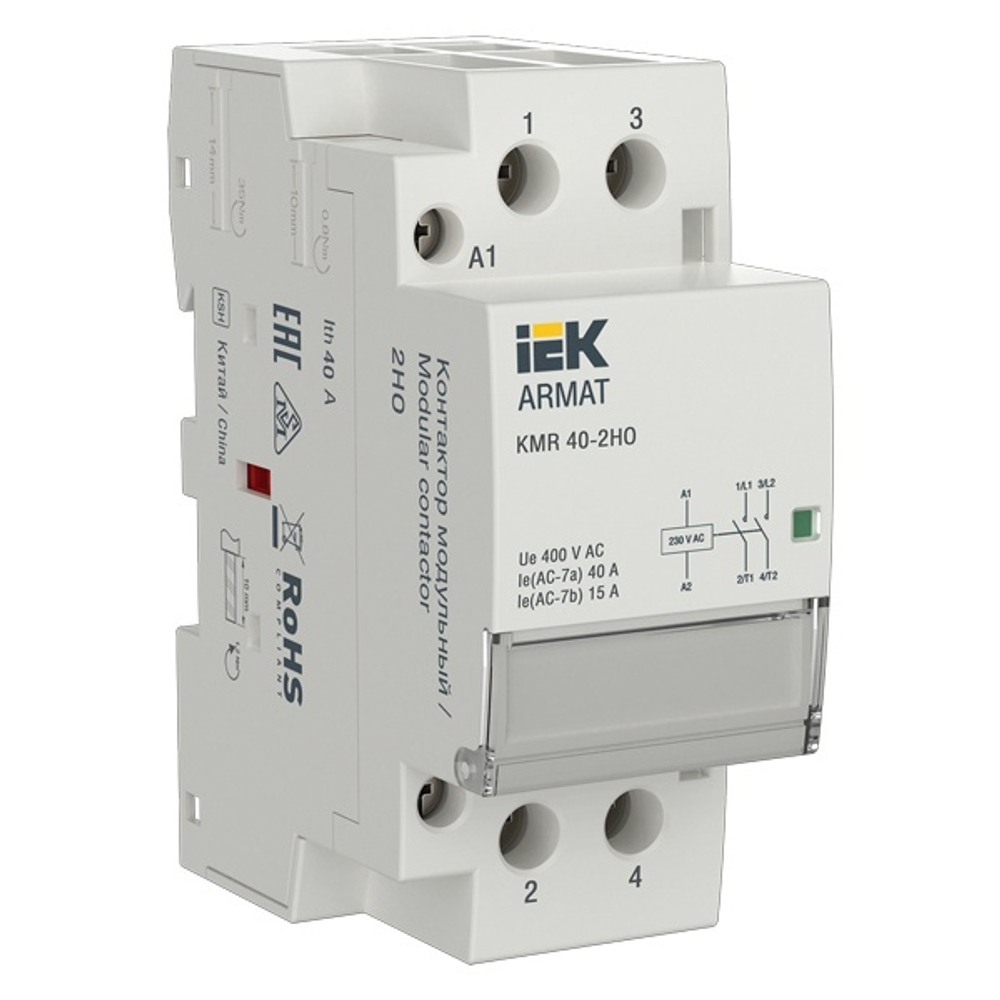 IEK ARMAT Контактор модульный KMR 40А 230В AC 2НО арт. AR-KMR10-040-20-230