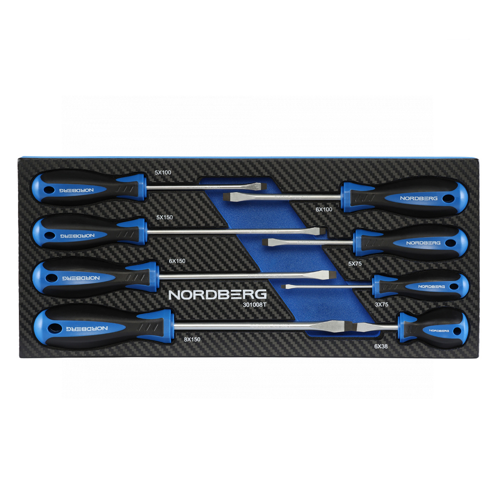 Набор отверток шлицевых 8 штук в ложементе для тележки NORDBERG 301008T