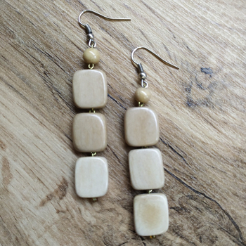 Серьги Камешки, дерево, цвет светло-коричневый, 13x55 мм