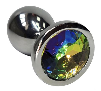 Анальная пробка из аллюминия c радужным кристаллом - 7 см. (Цвет: разноцветный)