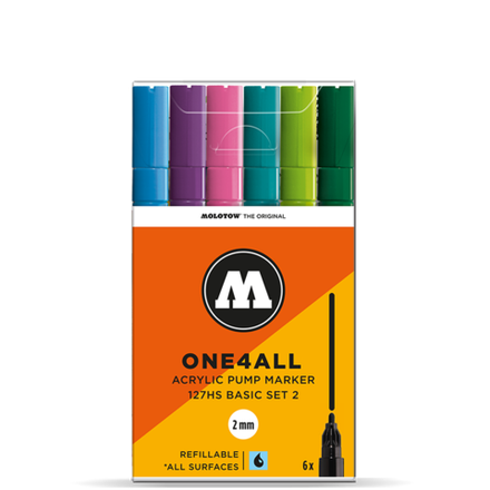 Набор маркеров Molotow ONE4ALL 127HS - 6шт Basic-Set 2 (2мм)