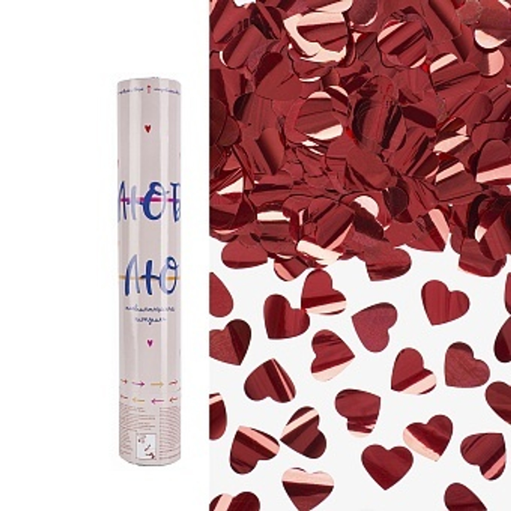 Пневмохлопушка (12/30 см) Люблю Сердца фольга Красный