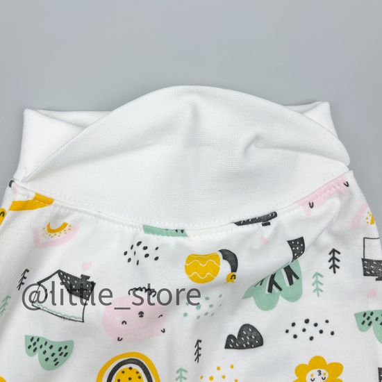 Штанишки хлопковые "Домик в лесу" широкий пояс, Молочные