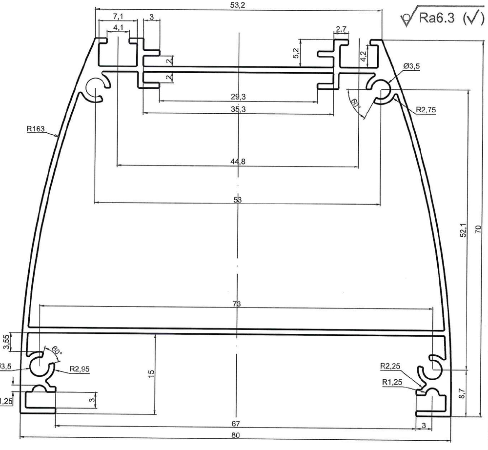 Профиль алюминиевый для сборки промышленного светильника 2 метра, анодированный