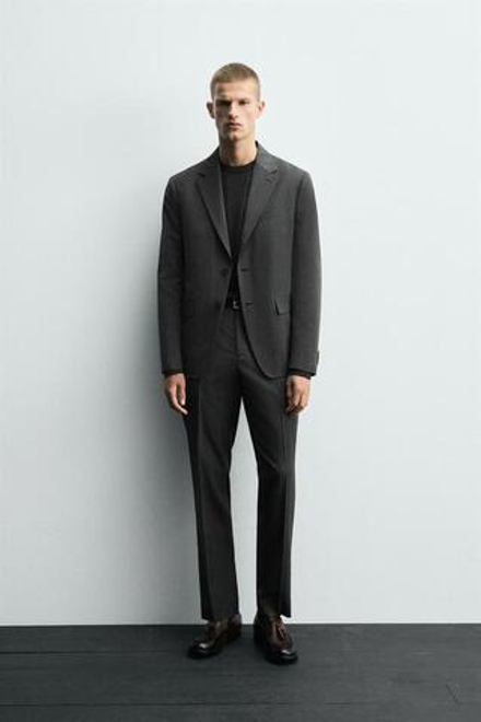 ZARA КОСТЮМНЫЕ БРЮКИ В ЕЛОЧКУ, АНТРАЦИТОВО-СЕРЫЙ