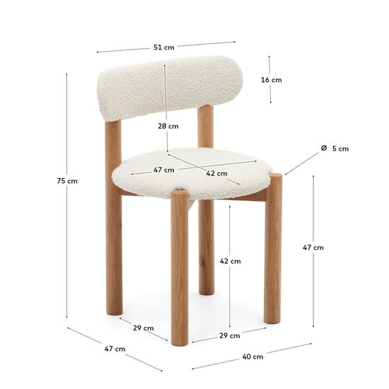Nebai Стул из белой ткани букле и массива дуба с натуральной отделкой Испания La Forma