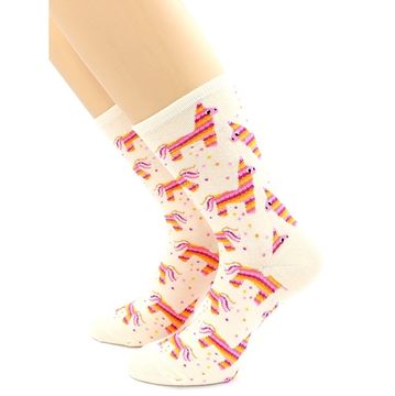 Носки с принтом "Радужная лама" бежевые Hobby Line