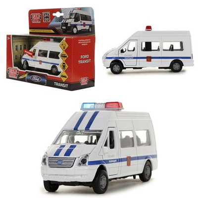 Модель ин. мет. "Ford Transit. Полиция" 13см. свет-звук, двери, багаж., коробка SB-13-02-2 (48) (Техноп