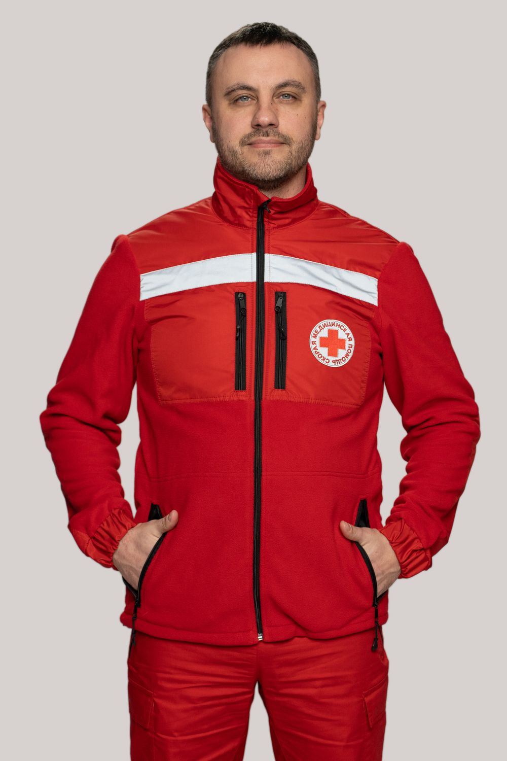 Толстовка флисовая мужская Скорая помощь Medicline цв. КРАСНЫЙ