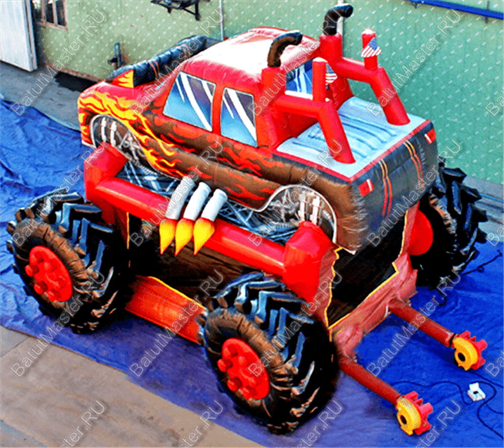 Коммерческий надувной батут "Машина монстр" с крышей