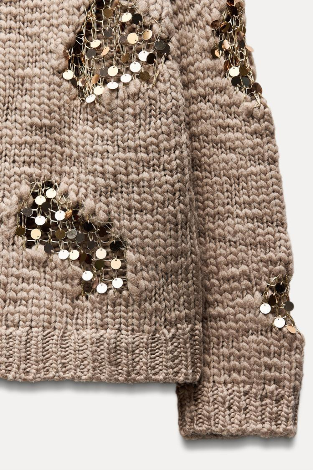ZARA СВИТЕР С ПАЙЕТКАМИ, СЕРО-КОРИЧНЕВЫЙ