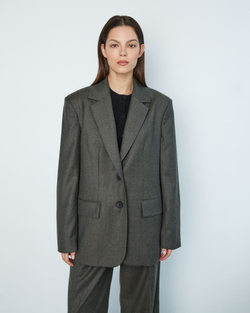 Жакет однобортный из шерсти серо-зеленый