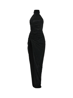 Черное вечернее платье с отделкой из кристаллов