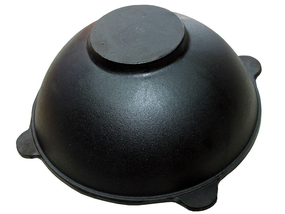 Казан 6л узбекский чугунный с алюминиевой крышкой, плоское дно (г.Наманган)