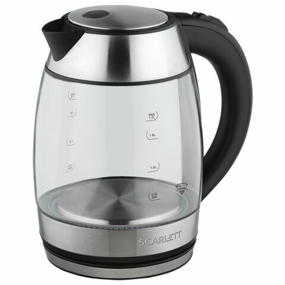 Чайник SCARLETT SC-EK27G94, 1,7 л, 2200 Вт, закрытый нагревательный элемент, стекло, черный