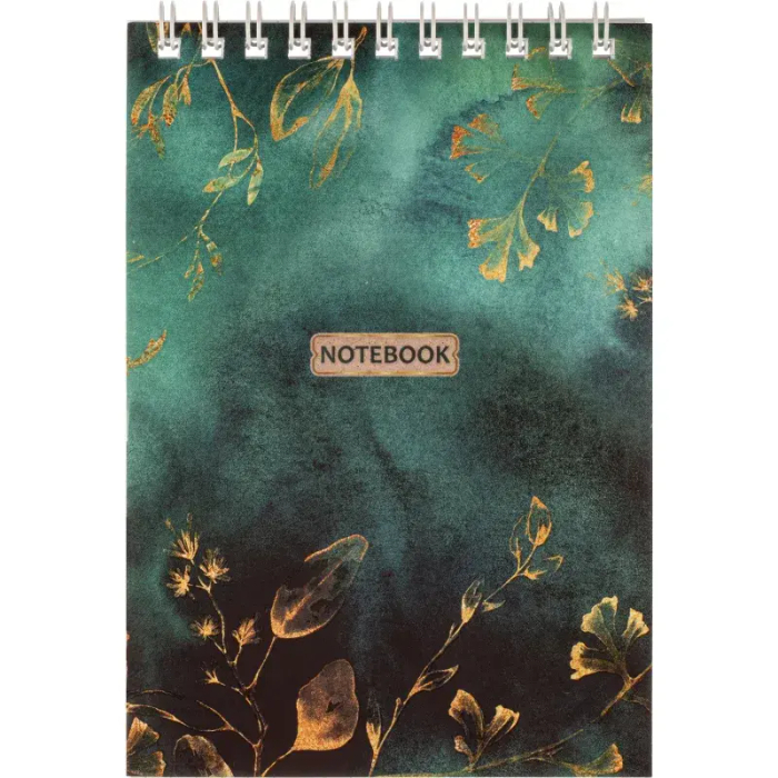 Блокнот Floral А6 60л, клетка, обл. мел.картон,спираль,зелен