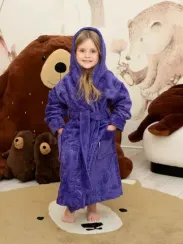 Халат детский велюровый жаккард с капюшоном EMILY Сирень Polens