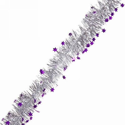 Мишура 2м 6см «Звездочки», Серебро/фиолетовый