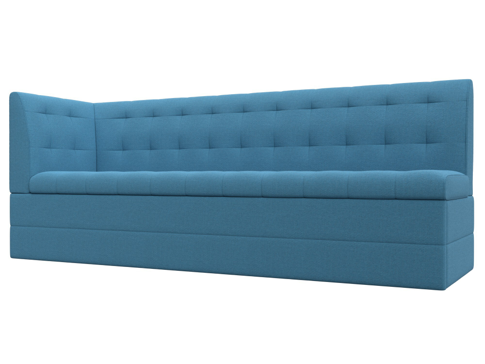 Диван кухонный прямой Бриз с углом слева, Амур 10 голубой, Рогожка, 123176L