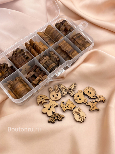 Набор пуговиц деревянные зверушки