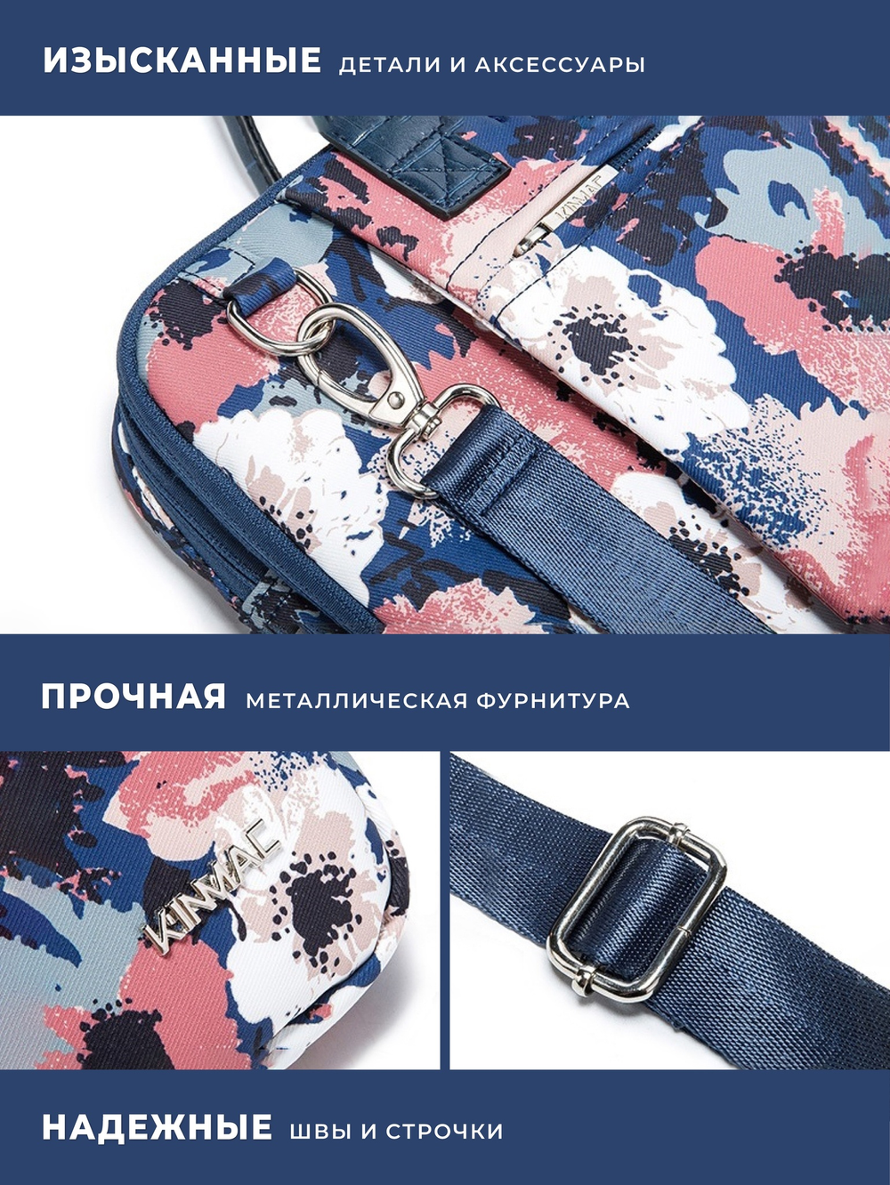 Сумка для ноутбука 15,6" и 17" с ремнем на плечо c функциональным дополнительным отделением (Цветы)