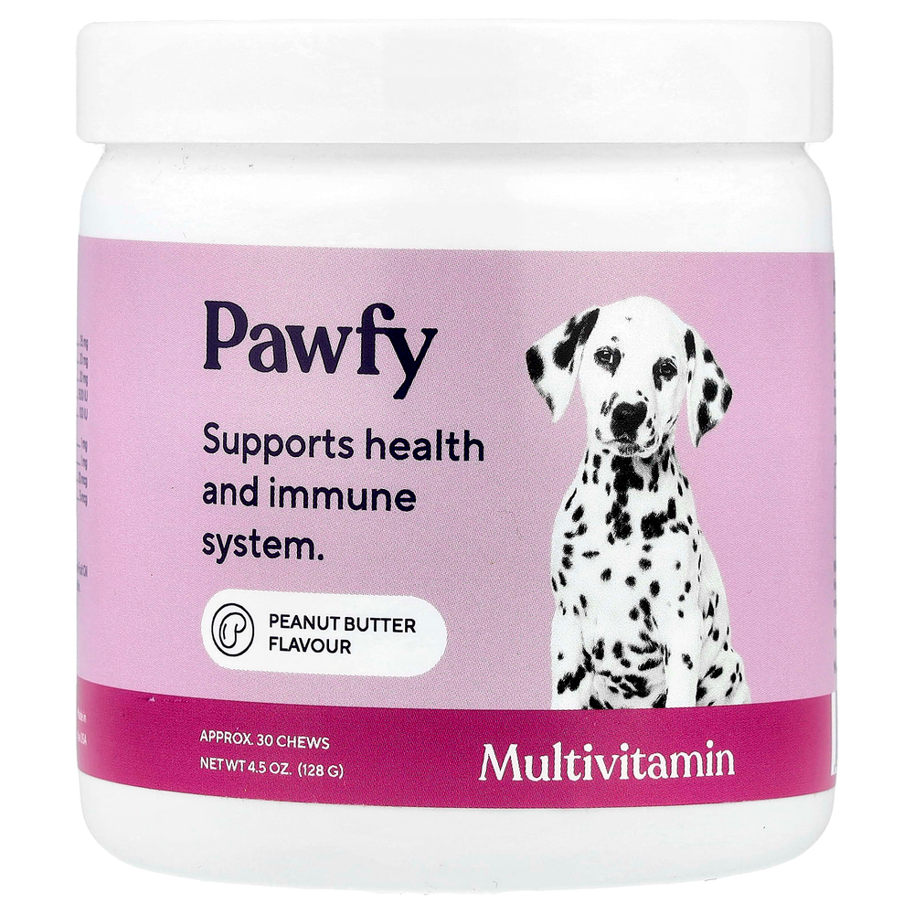 Pawfy, Мультивитамины, для собак, от 6 месяцев, арахисовая паста, 30 жевательных таблеток, 128 г (4,5 унции)