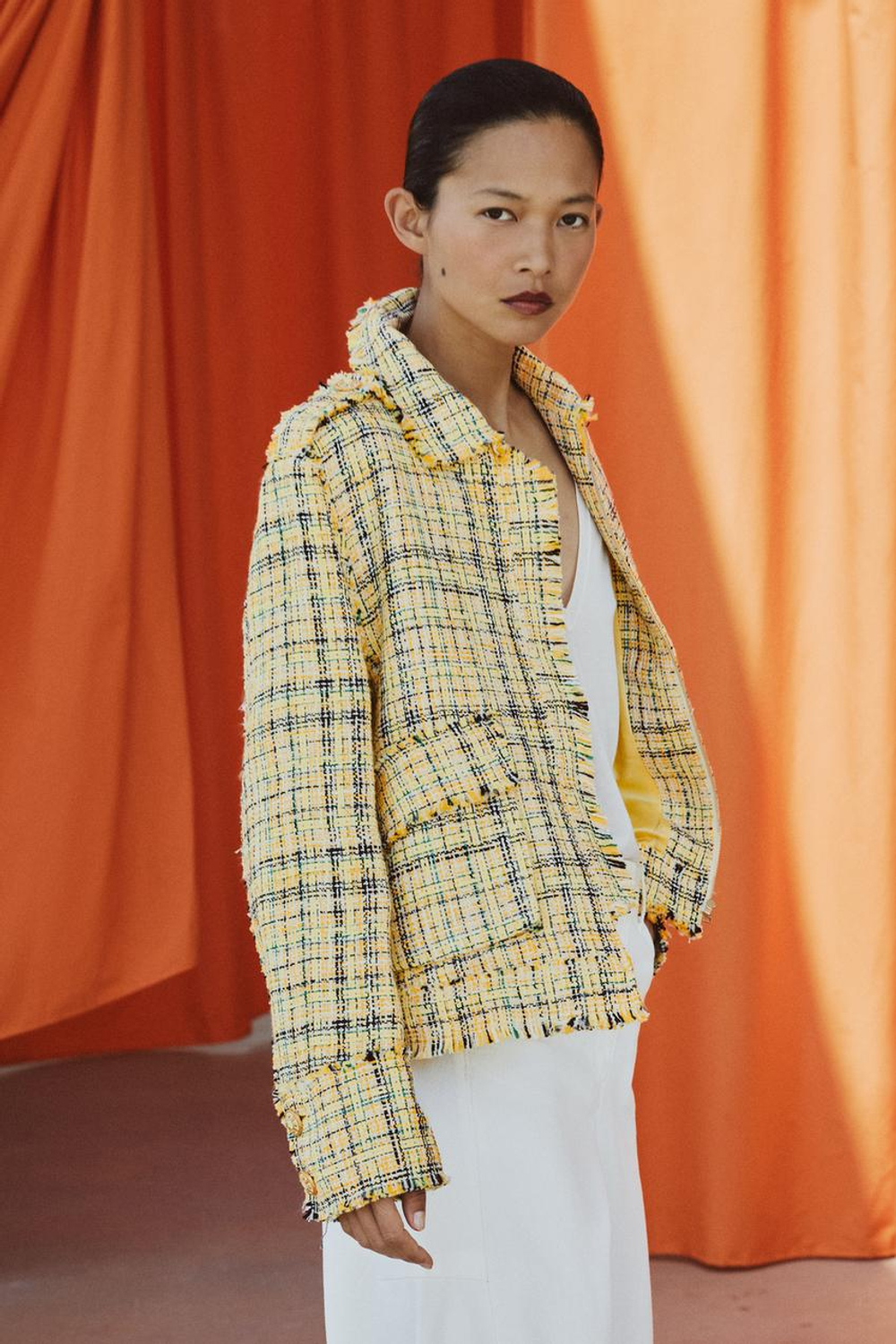 ZARA ТКАНЕВАЯ КУРТКА В КЛЕТКУ — ZW COLLECTION, ЖЕЛТЫЙ