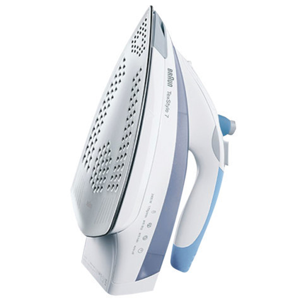 Утюг BRAUN TS765A, 2400 Вт, антипригарное покрытие, автоотключение, самоочистка, антикапля, белый/голубой, TS765EA
