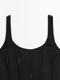 Massimo Dutti Длинное струящееся платье из льняной смеси, черный