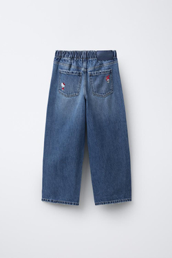 ZARA ДЖИНСЫ BARREL HELLO KITTY © SANRIO, СИНИЙ