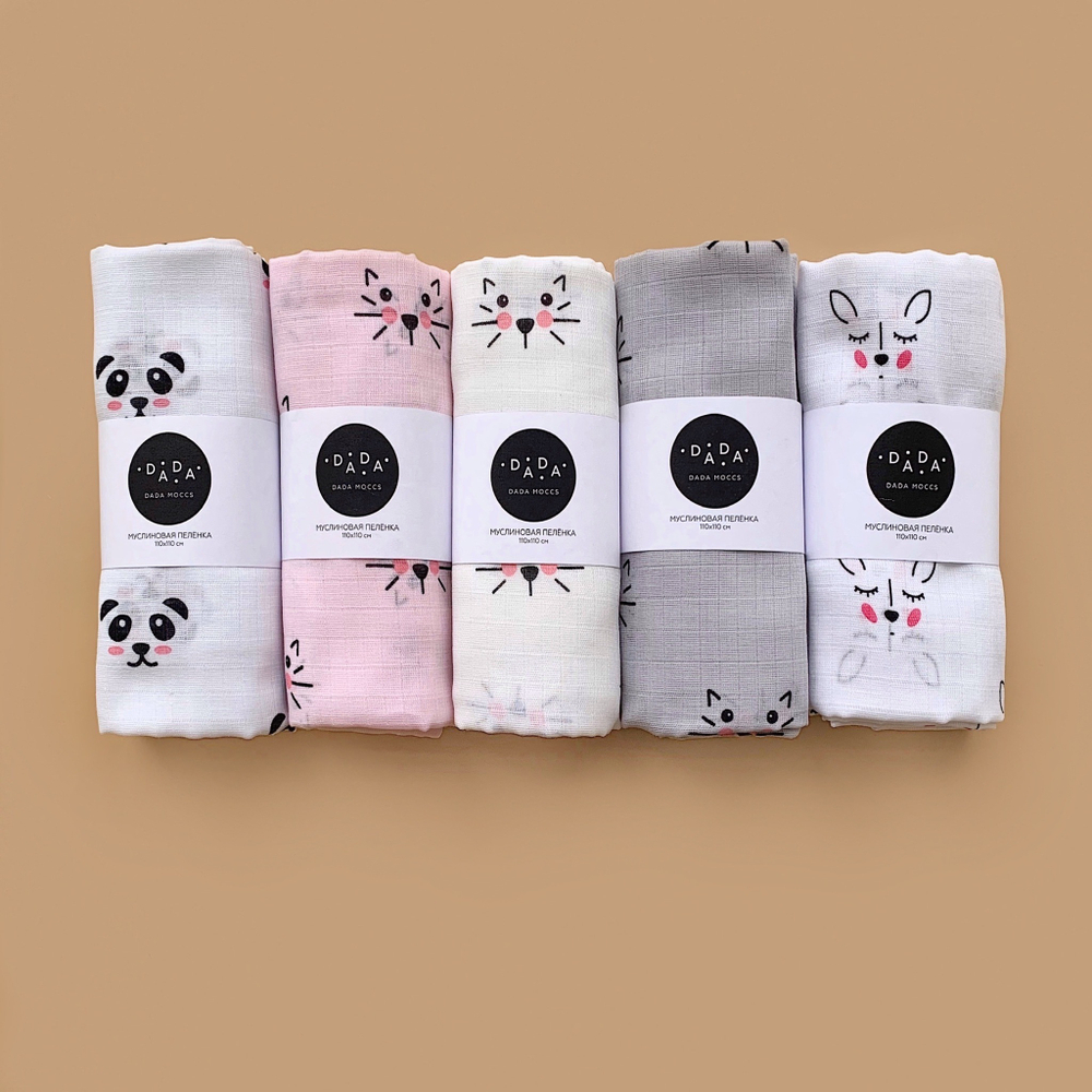 Муслиновая пеленка Panda (white)