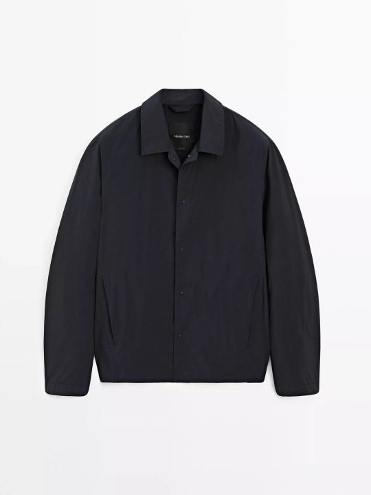 Massimo Dutti Куртка классического кроя из высокотехнологичной ткани, темно-синий