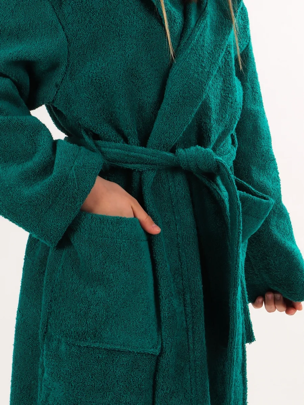 Халат детский махровый "Элит" с капюшоном, цвет: 507-Темно-зеленый