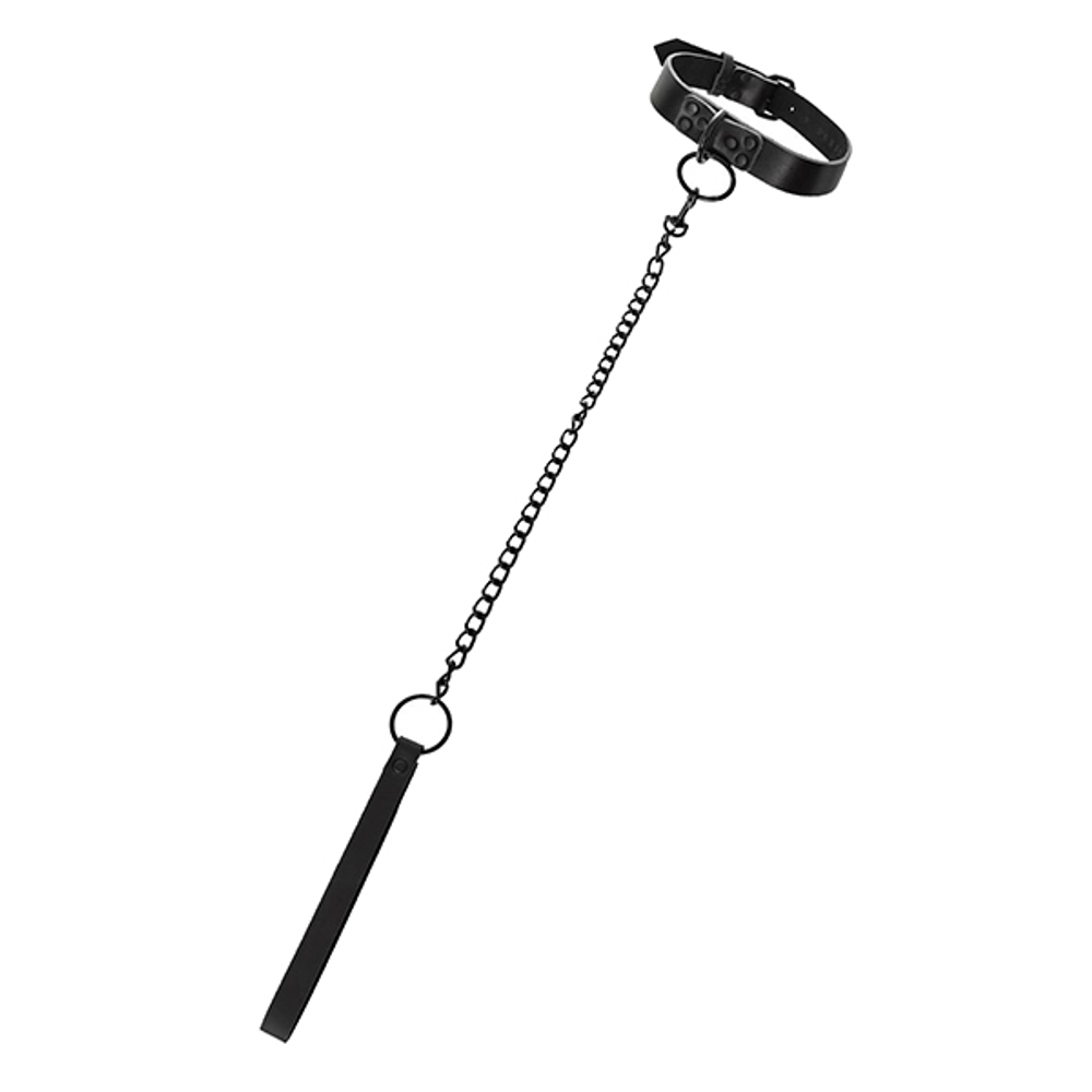 Черный ошейник из кожи с поводком-цепочкой ToyFa Theatre 703005