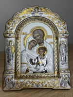 Св. Семейство, икона арочная с рамкой, красное дерево 266х335