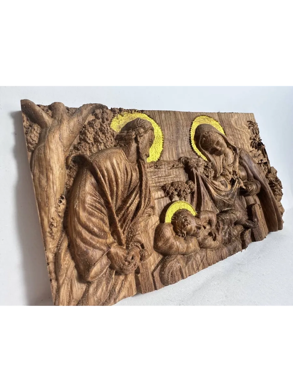 Освященная икона-панно "Рождество Христово" резная из дуба