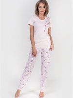 Женская пижама с мелким цветочным рисунком (Размер: XL) (Цвет: нежно-розовый)