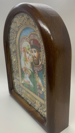 Дивеевская икона с рукописным ликом из бисера Св. Прп. Петра и Февронии