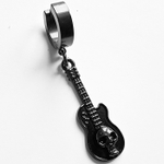 Серьга кольцо (1 шт.) "Гитара с черепом" (30х10мм) для пирсинга уха. Медицинская сталь, титановое покрытие