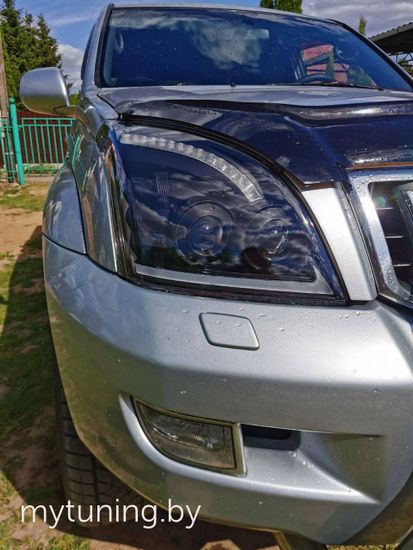 Передние фары Tube Light для Toyota Land Cruisre Prado 120 (03-09) динамические черные