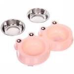 Миска пластиковая с металлической чашкой двойная «Колор-Лягушонок» 27,8*15,5*4см цвет нежно-розовый/300мл