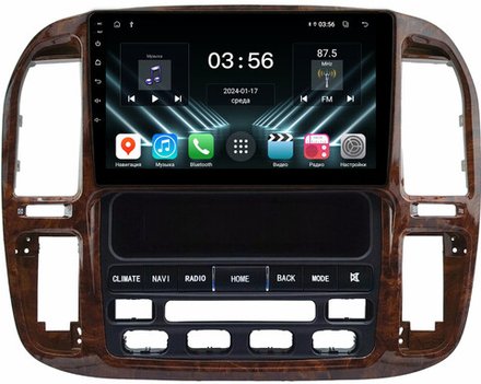 Магнитола для Toyota Land Cruiser 100, Lexus LX470 1998-2002 (климат на ШГУ, рамка дерево) - FarCar DX9-9608F4 монитор 9" IPS на Android 13, 4+64Гб, CarPlay