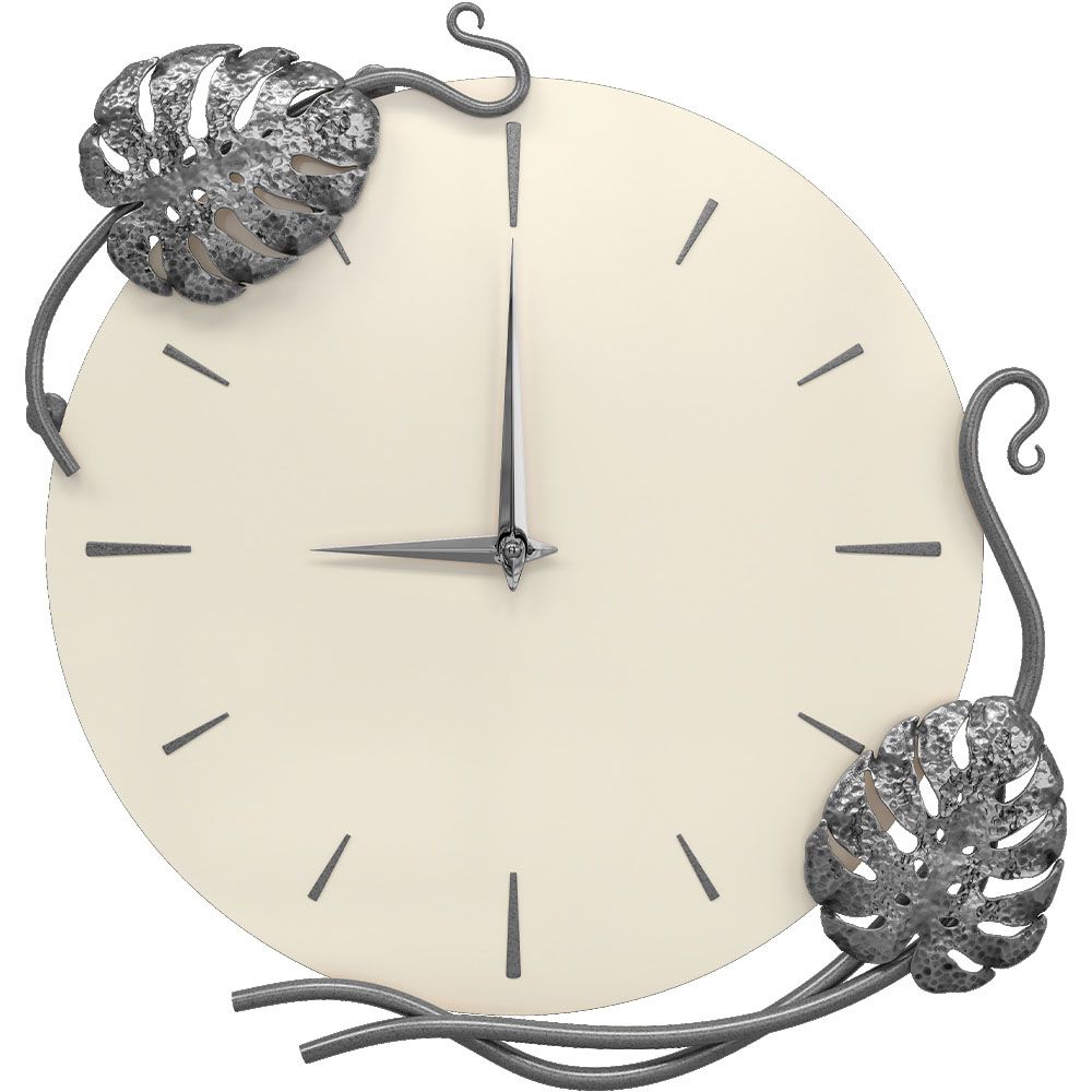 Часы настенные Monstera Deliciosa (Монстера) Колор Кремовый белый Сильвер