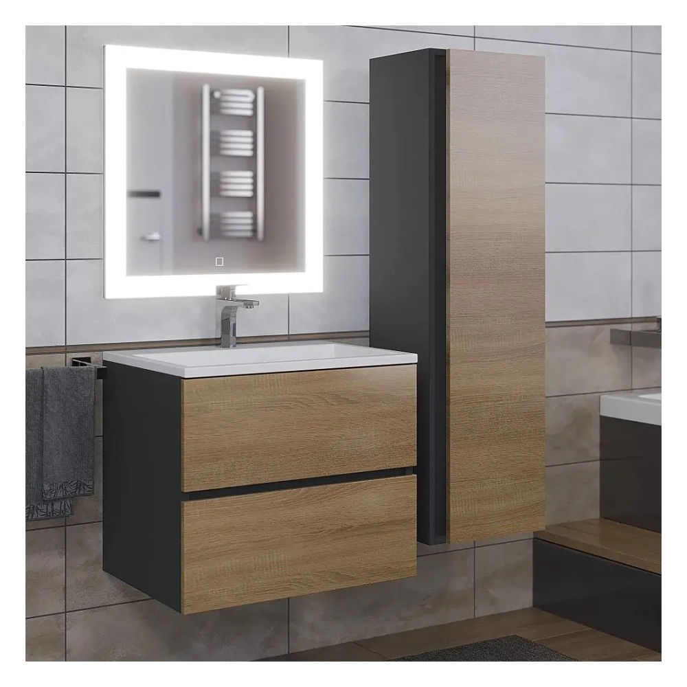 Тумба с раковиной Uperwood Barsa 60 см, раковина белая, подвесная тумба черная/дуб сонома