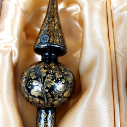 Сувенирный набор из 4-х новогодних шаров и верхушки с ручной росписью Палех "Сказки"